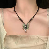 Collar de mariposa con cuentas de estilo chino: elegante cadena de clavícula de verano para mujer