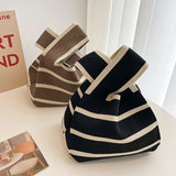 Handmade Knitted Stripe Bucket Tote Bag – Casual Mini Shoulder Bag for Women