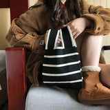 Handmade Knitted Stripe Bucket Tote Bag – Casual Mini Shoulder Bag for Women