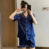 Men’s Summer Pajama Set – Short Sleeve Lightweight Loungewear with Button-Up Top and Elastic Waist Shorts