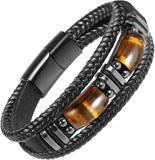 Men’s Tiger Eye Leather Bracelet - Handmade Courage & Protection Jewelry