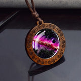 Vintage Wooden Round Pendant Necklace – Adjustable Rope Chain for Men & Women
