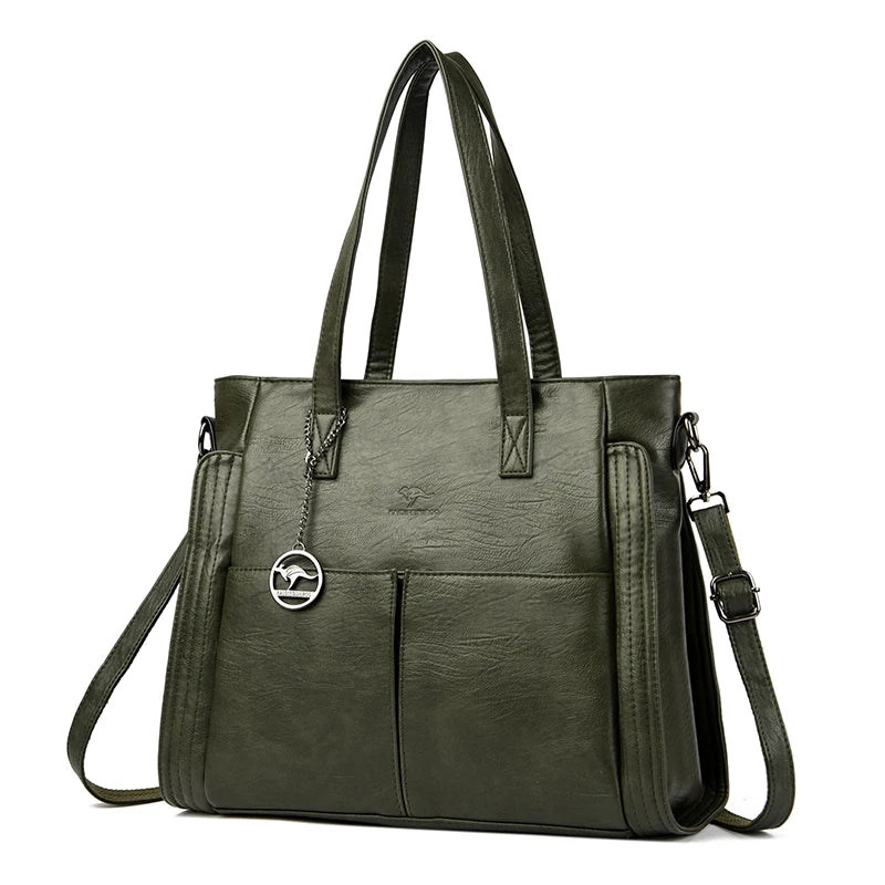 Women’s Vintage PU Leather Tote Bag – Large Capacity Zipper Handbag for Daily & Office Use