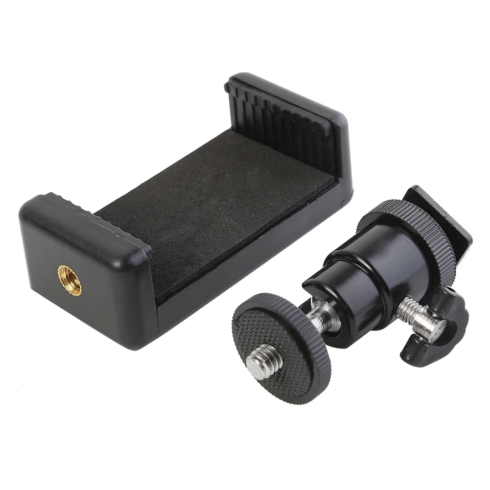 Soporte para trípode universal para teléfono con adaptador de zapata: soporte con clip ajustable para teléfonos inteligentes, DSLR y cámaras de acción