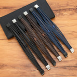 Hand-Woven Leather Bracelet with Stainless Steel Magnetic Buckle for Men