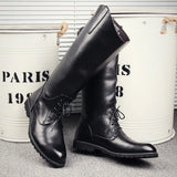 Men’s Knee-High Motorcycle Boots – PU Leather Winter Riding Boots with Zipper Closure