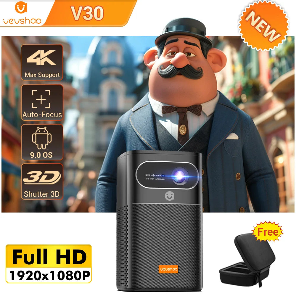 Portable Full HD 1080P Mini Projector with 3D Support, 15,000mAh Battery, and Wi-Fi Connectivity