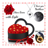 24pc Velvet Rose Bouquet in Heart Box with "I Love You" Necklace - Valentine's Gift Set