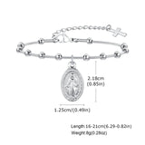Pulsera de rosario de acero inoxidable de moda: elegante pulsera con dije de cruz para mujer 