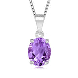 925 Sterling Silver Oval Birthstone Pendant – Garnet, Citrine, Amethyst, Blue Topaz Necklace (No Chain)