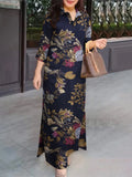 Casual Cotton Ankle-Length Sundress for Women - Spring Summer Turn-Down Collar