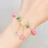Pulsera de cuentas con flores de margaritas: elegante joyería con dijes de cristal para mujer