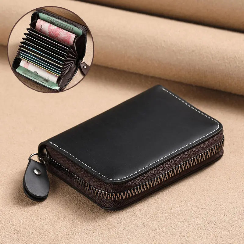 Men’s Split Leather Wallet – Stylish Short Card Holder with Zipper & Multi-Slot Design