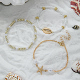 Bohemian Shell and Pearl Bracelet Set – 3-Piece Summer Starfish Charm Beaded Chain Jewelry for Women