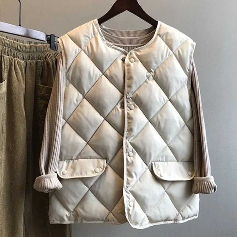 Women’s Cotton Padded Vest – Lightweight Casual Outerwear with Pockets for Autumn & Winter
