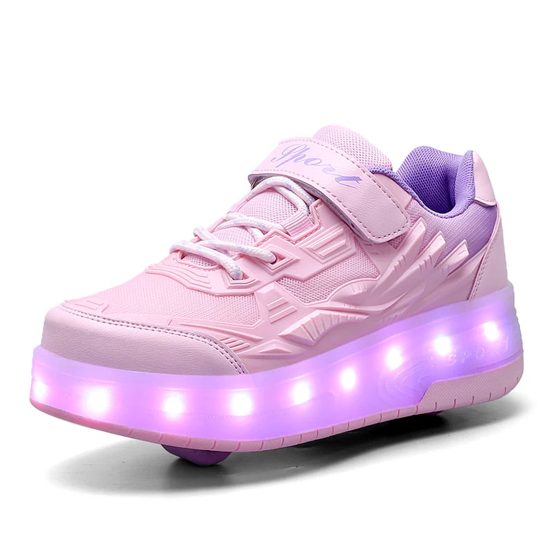 Unisex LED Light-Up Casual Shoes for Kids – Hook & Loop Sneakers with PU Upper and Non-Slip Rubber Sole