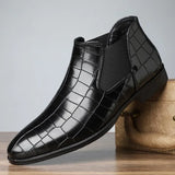 Men’s Chelsea Slip-On Ankle Boots – Stylish Pointed Toe PU Leather Dress Boots