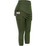 Women's Skirted Yoga Leggings with Pockets – High-Waist Sports Skirt Capri for Workout, Tennis & Running