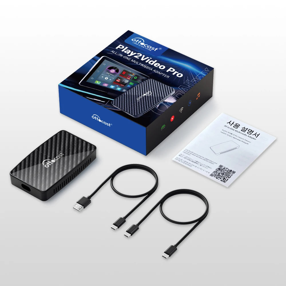 OTTOCAST Play2Video Pro – Wireless CarPlay & Android Auto Adapter with YouTube/Netflix Support