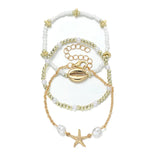 Bohemian Shell and Pearl Bracelet Set – 3-Piece Summer Starfish Charm Beaded Chain Jewelry for Women