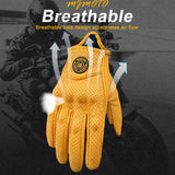 Retro Perforated Leather Motorcycle Gloves - Touchscreen & Knuckle Protection