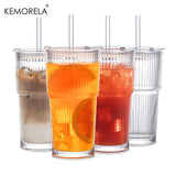 Taza de café de vidrio transparente de 600 ml con tapa y pajita: taza para café helado, té y jugo