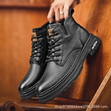 Men’s Luxury PU Leather Ankle Boots - Retro High-Top Motorcycle Boots