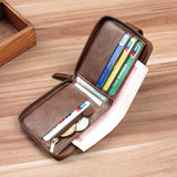 Vintage RFID-Blocking Leather Wallet for Men – Slim Zipper Clutch with Card Slots