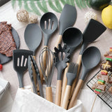 Juego de utensilios de cocina de silicona de 12 piezas | Herramientas de cocina con espátula y cucharas medidoras