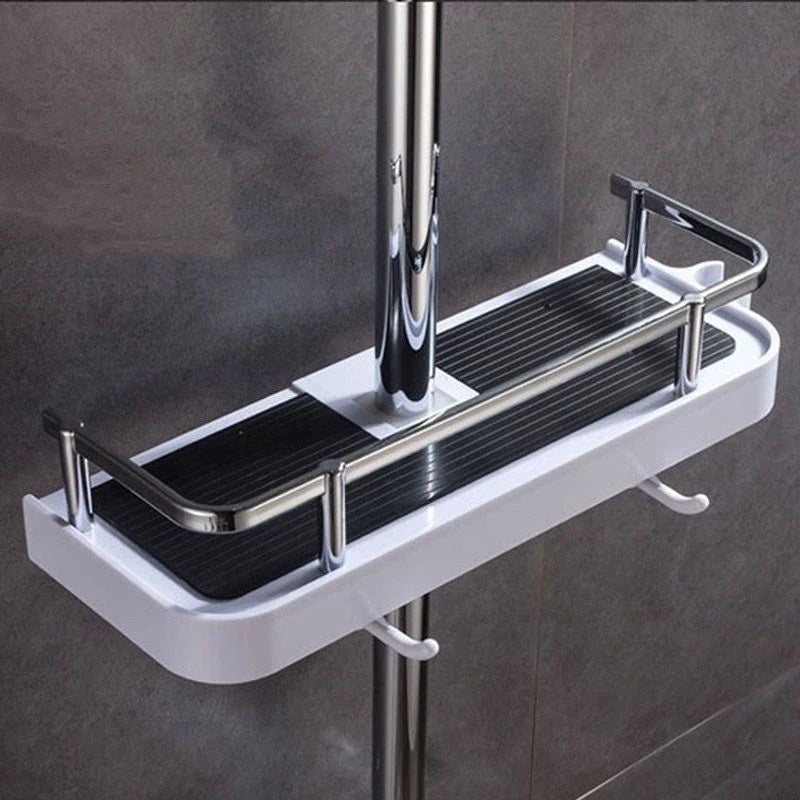 Estante organizador de almacenamiento para ducha de baño, sin perforaciones, barra de elevación, soporte para cabezal de ducha, bandeja para champú y gel de ducha, estantes de poste