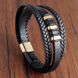 Men’s Leather Magnetic Clasp Bracelet – Trendy Rope Chain Charm Accessory
