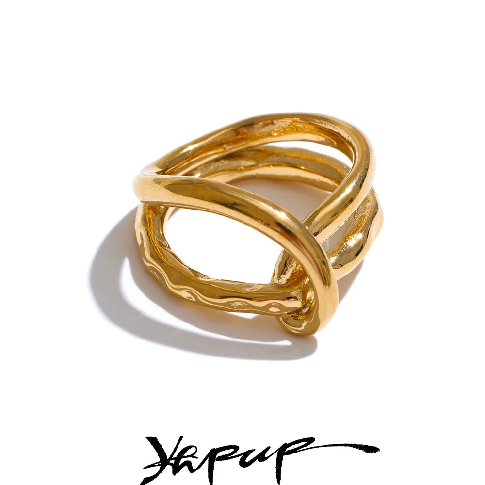 Minimalist Geometric Stainless Steel Ring – 18K Gold PVD Plated Statement Jewelry for Women