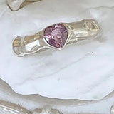 Minimalist Heart-Shaped Pink Zircon Silver Engagement Ring for Women