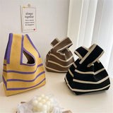 Women's Striped Knit Tote Bag – Soft Casual Handbag for Everyday Use