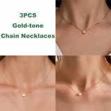 Gold Stainless Steel Heart Necklace – Dainty Zircon Pendant Chain for Women