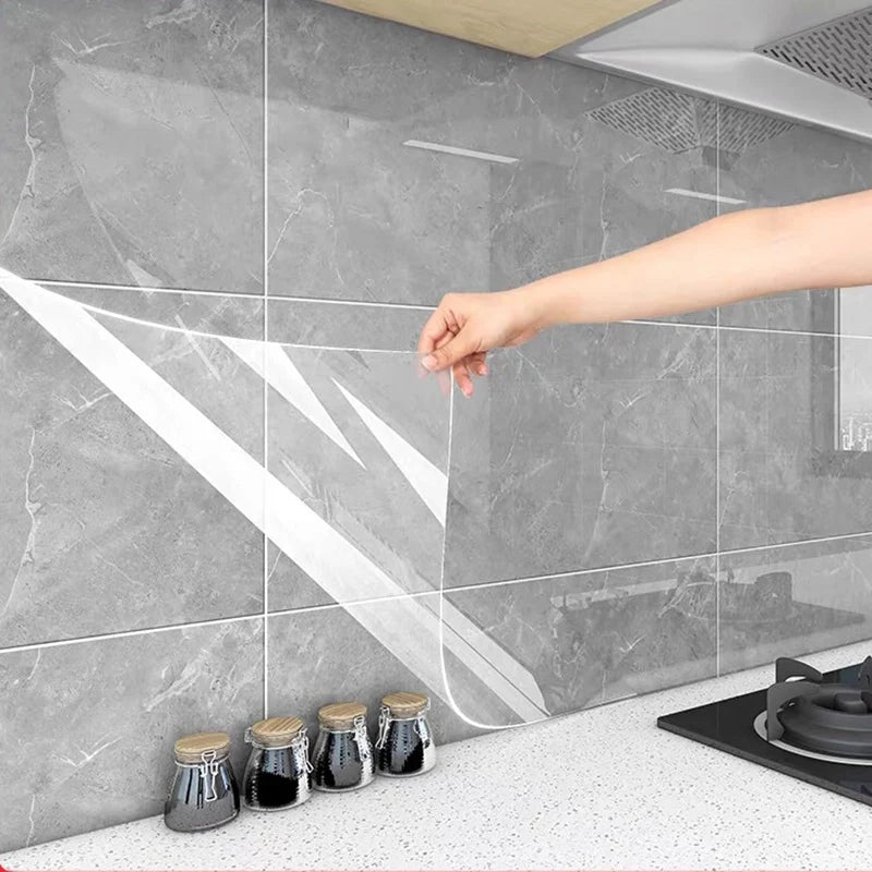 Película protectora transparente para pared de cocina: calcomanía para azulejos de cocina, resistente al agua y al aceite, sin adhesivo