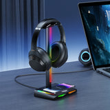 Soporte para auriculares New Bee Z12 RGB con cargador inalámbrico: soporte de escritorio para auriculares para juegos con puertos USB