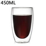 Taza de vidrio de doble pared resistente al calor: taza transparente hecha a mano para café, té y cerveza 