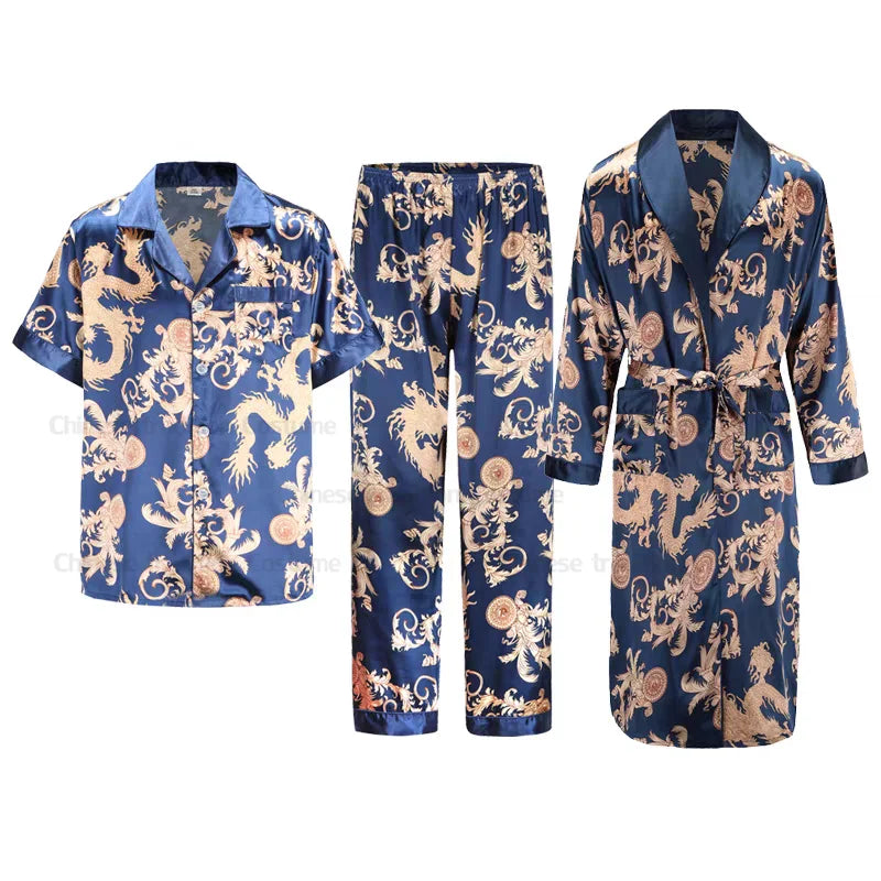 Men’s Traditional Chinese Pajama Set – Lightweight Vintage Sleepwear with Turn-Down Collar