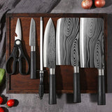 Juego de cuchillos de cocina de Damasco con láser | Cuchillo de chef de acero inoxidable, tijeras y varilla de afilar