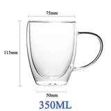 Taza de vidrio de doble pared resistente al calor: taza transparente hecha a mano para café, té y cerveza 