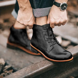 Men’s Retro Lace-Up Leather Boots – Stylish All-Season Ankle Boots for Casual & Workwear