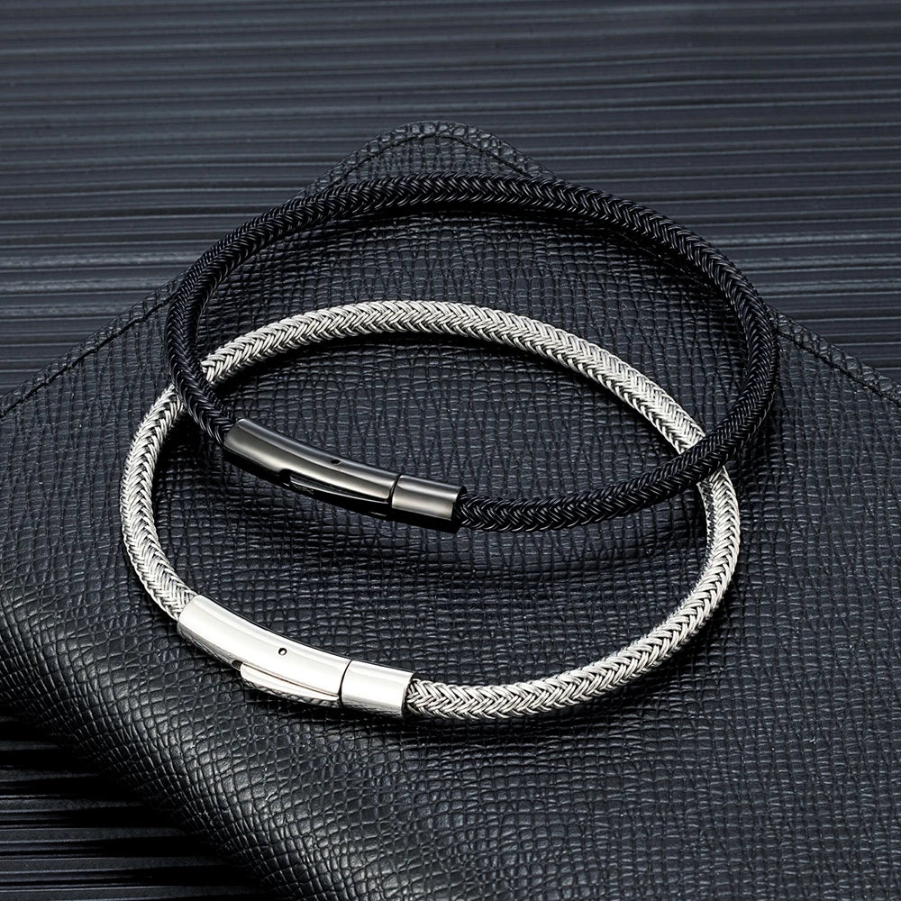 Men's Stainless Steel Wire Rope Charm Bracelet