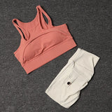 Women's High-Waist Yoga Shorts Set with Sports Bra and Pocket