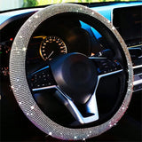 Funda para volante con brillantes diamantes de imitación, antideslizante, interior de franela, ajuste universal (37-38 cm)