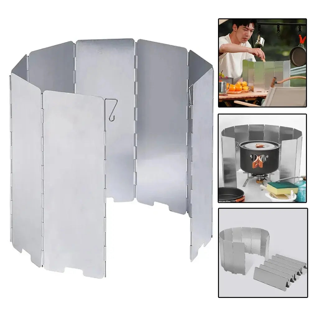 Paravientos plegable ultraligero de 10 placas para estufas de camping y cocinas de gas