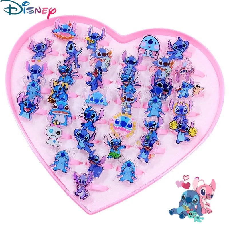 Disney Stitch Anime Rings - 10/20/36pc Cute Acrylic Jewelry Set for Kids