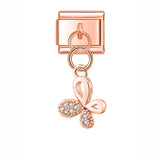 Moon Charm Stainless Steel Bracelet Link with CZ Accents
