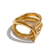 Minimalist Geometric Stainless Steel Ring – 18K Gold PVD Plated Statement Jewelry for Women