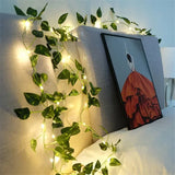 Guirnalda de luces LED con hojas artificiales, color blanco cálido, 2 m, 5 m o 10 m, funciona con pilas, para bodas, fiestas y decoración del hogar
